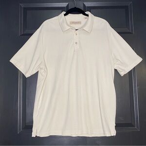 Tommy Bahama Striped Cream & White Short Sleeve Polo Shirt Size Large